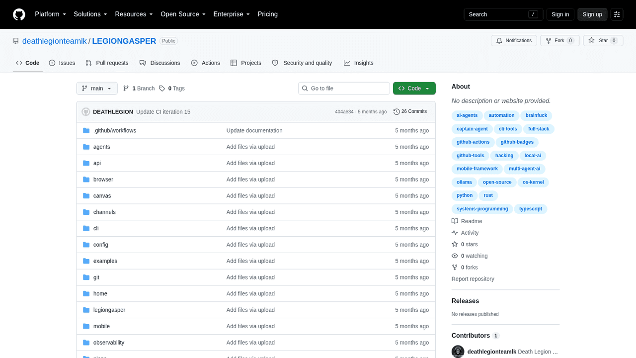 Screenshot of the LEGIONGASPER repository on GitHub